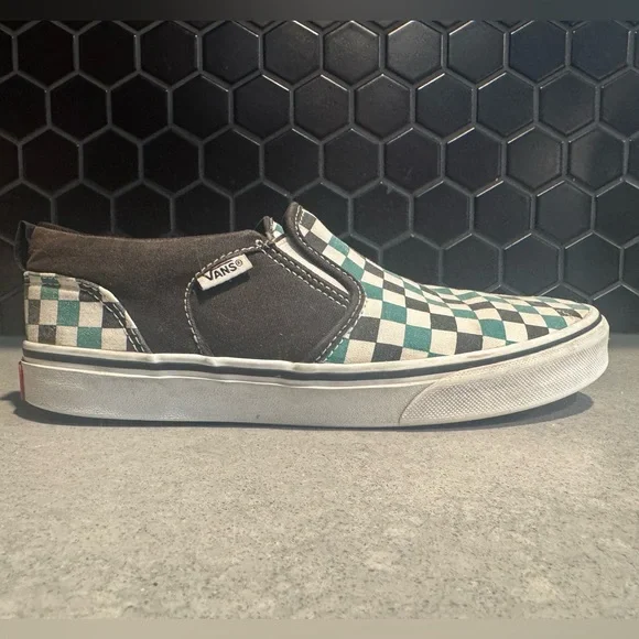 Teal checkered low slip on vans - Picture 4 of 5